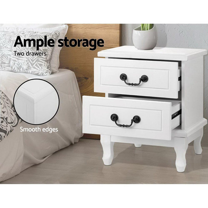 Kubi Bedside Table with 2 Drawers - White - Rivercity House & Home Co. (ABN 18 642 972 209) - Affordable Modern Furniture Australia