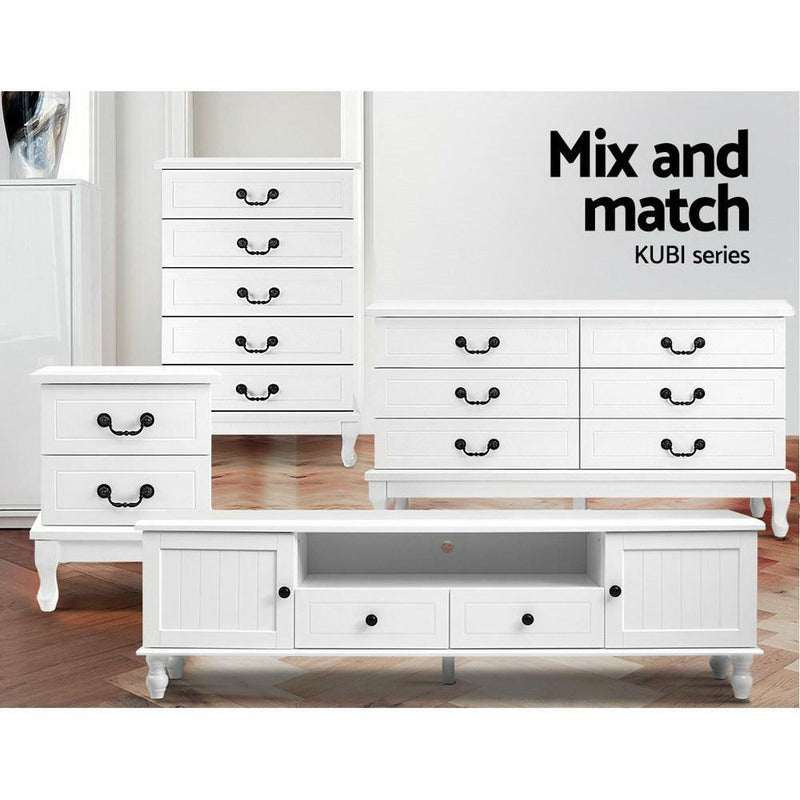 Kubi Bedside Table with 2 Drawers - White - Rivercity House & Home Co. (ABN 18 642 972 209) - Affordable Modern Furniture Australia