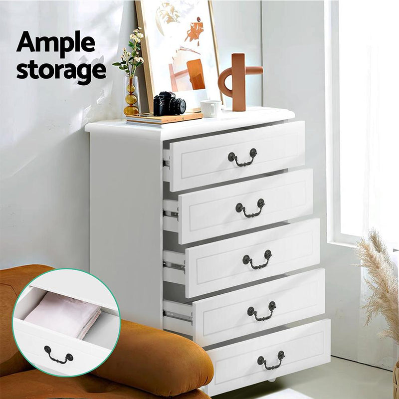 Kubi Tallboy 5 Drawers Storage Cabinet - White - Furniture > Bedroom - Rivercity House And Home Co.