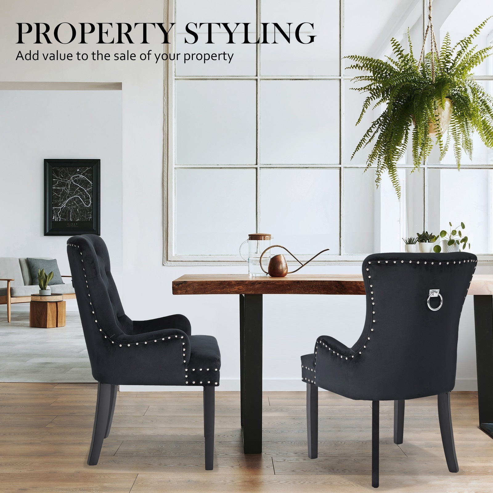 Set of 2 Lisse French Provincial Velvet Dining Chairs with Chrome Ring - Black - Furniture > Bar Stools & Chairs - Rivercity House & Home Co. (ABN 18 642 972 209) - Affordable Modern Furniture Australia