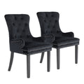 Set of 2 Lisse French Provincial Velvet Dining Chairs with Chrome Ring - Black