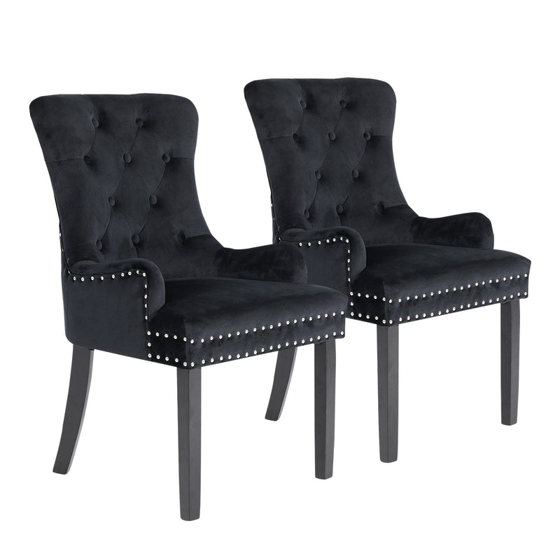 Set of 2 Lisse French Provincial Velvet Dining Chairs with Chrome Ring - Black - Furniture > Bar Stools & Chairs - Rivercity House & Home Co. (ABN 18 642 972 209) - Affordable Modern Furniture Australia
