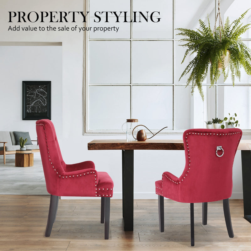 Set of 2 Lisse French Provincial Velvet Dining Chairs with Chrome Ring - Bordeaux Red - Furniture > Bar Stools & Chairs - Rivercity House & Home Co. (ABN 18 642 972 209) - Affordable Modern Furniture Australia