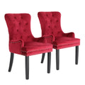 Set of 2 Lisse French Provincial Velvet Dining Chairs with Chrome Ring - Bordeaux Red