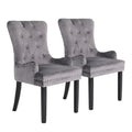 Set of 2 Lisse French Provincial Velvet Dining Chairs with Chrome Ring - Grey