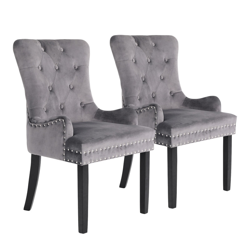Set of 2 Lisse French Provincial Velvet Dining Chairs with Chrome Ring - Grey - Furniture > Bar Stools & Chairs - Rivercity House & Home Co. (ABN 18 642 972 209) - Affordable Modern Furniture Australia