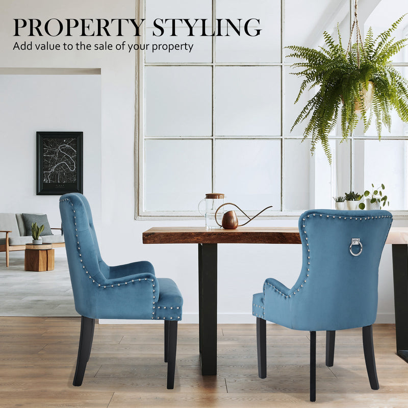 Set of 2 Lisse French Provincial Velvet Dining Chairs with Chrome Ring - Navy Blue - Furniture > Bar Stools & Chairs - Rivercity House & Home Co. (ABN 18 642 972 209) - Affordable Modern Furniture Australia