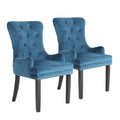 Set of 2 Lisse French Provincial Velvet Dining Chairs with Chrome Ring - Navy Blue