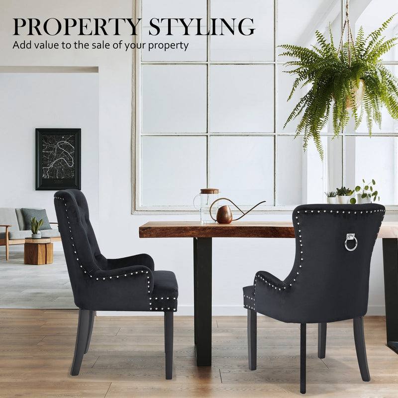 Set of 4 Lisse French Provincial Velvet Dining Chairs with Chrome Ring - Black - Furniture > Bar Stools & Chairs - Rivercity House & Home Co. (ABN 18 642 972 209) - Affordable Modern Furniture Australia