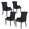 Set of 4 Lisse French Provincial Velvet Dining Chairs with Chrome Ring - Black