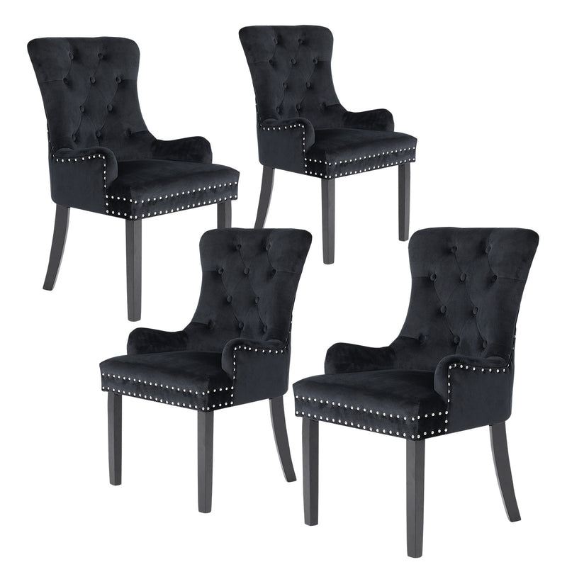 Set of 4 Lisse French Provincial Velvet Dining Chairs with Chrome Ring - Black - Furniture > Bar Stools & Chairs - Rivercity House & Home Co. (ABN 18 642 972 209) - Affordable Modern Furniture Australia