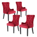 Set of 4 Lisse French Provincial Velvet Dining Chairs with Chrome Ring - Bordeaux Red