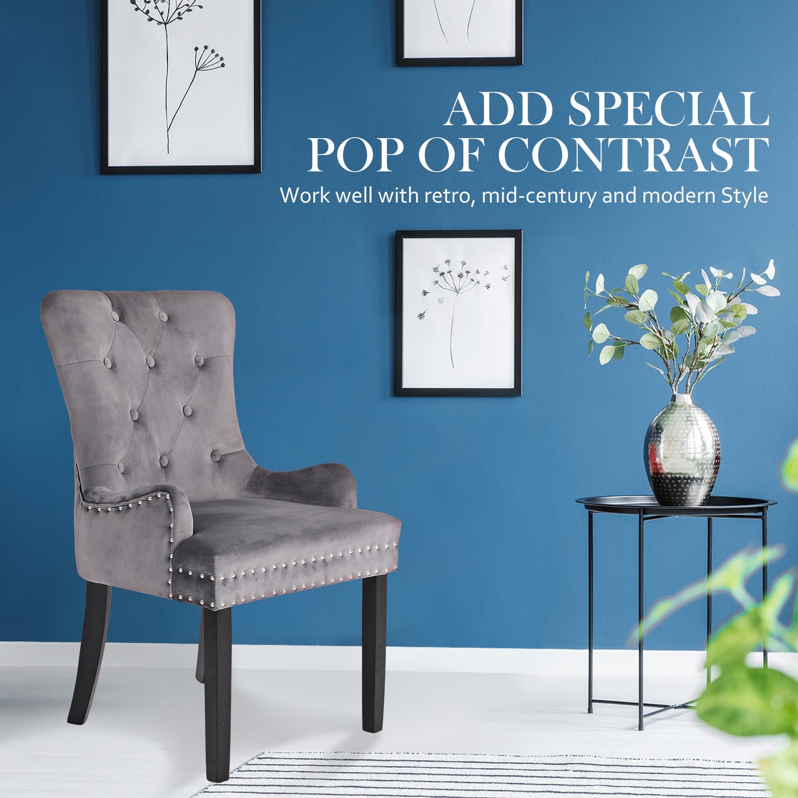 Set of 4 Lisse French Provincial Velvet Dining Chairs with Chrome Ring - Grey - Furniture > Bar Stools & Chairs - Rivercity House & Home Co. (ABN 18 642 972 209) - Affordable Modern Furniture Australia