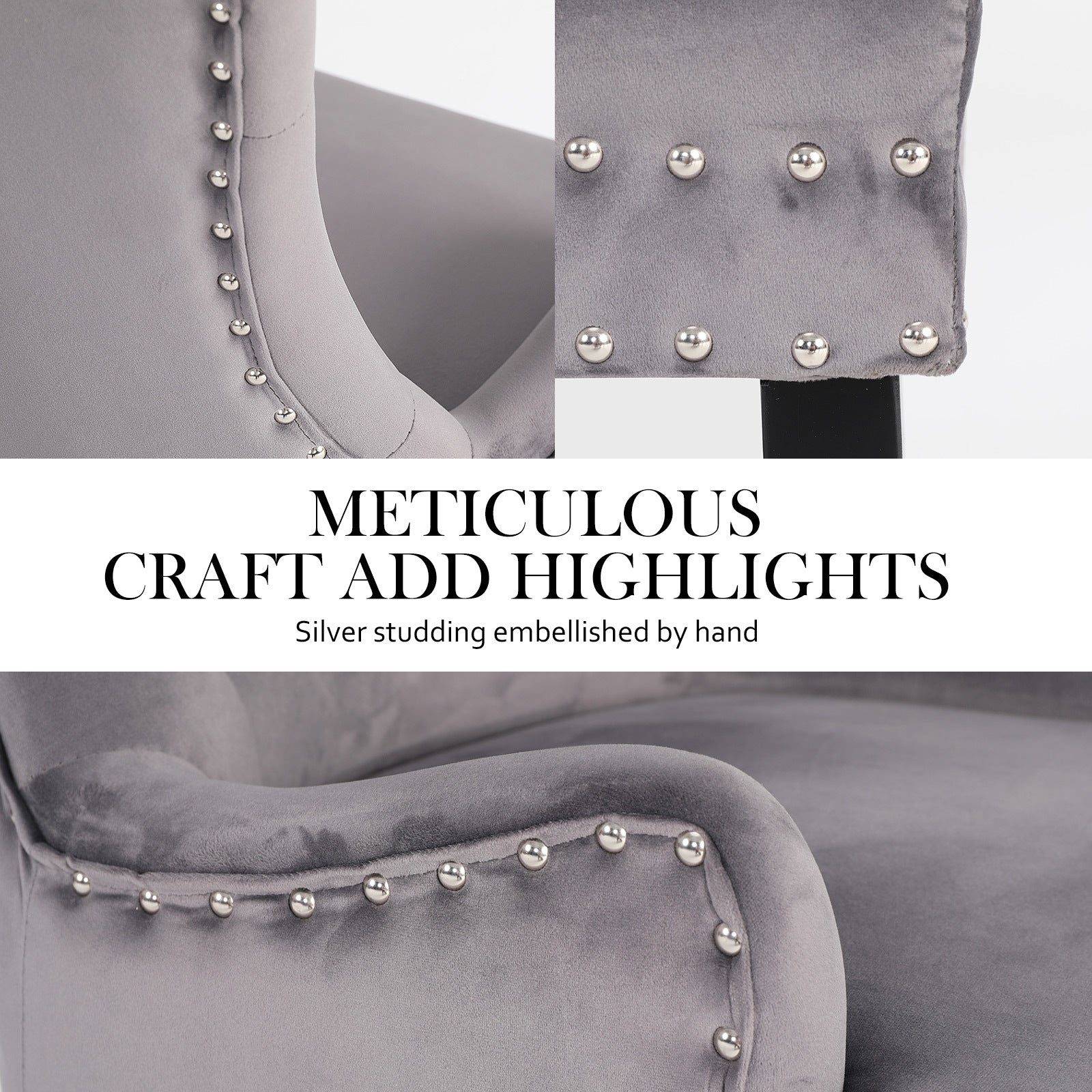 Set of 4 Lisse French Provincial Velvet Dining Chairs with Chrome Ring - Grey - Furniture > Bar Stools & Chairs - Rivercity House & Home Co. (ABN 18 642 972 209) - Affordable Modern Furniture Australia