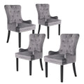 Set of 4 Lisse French Provincial Velvet Dining Chairs with Chrome Ring - Grey