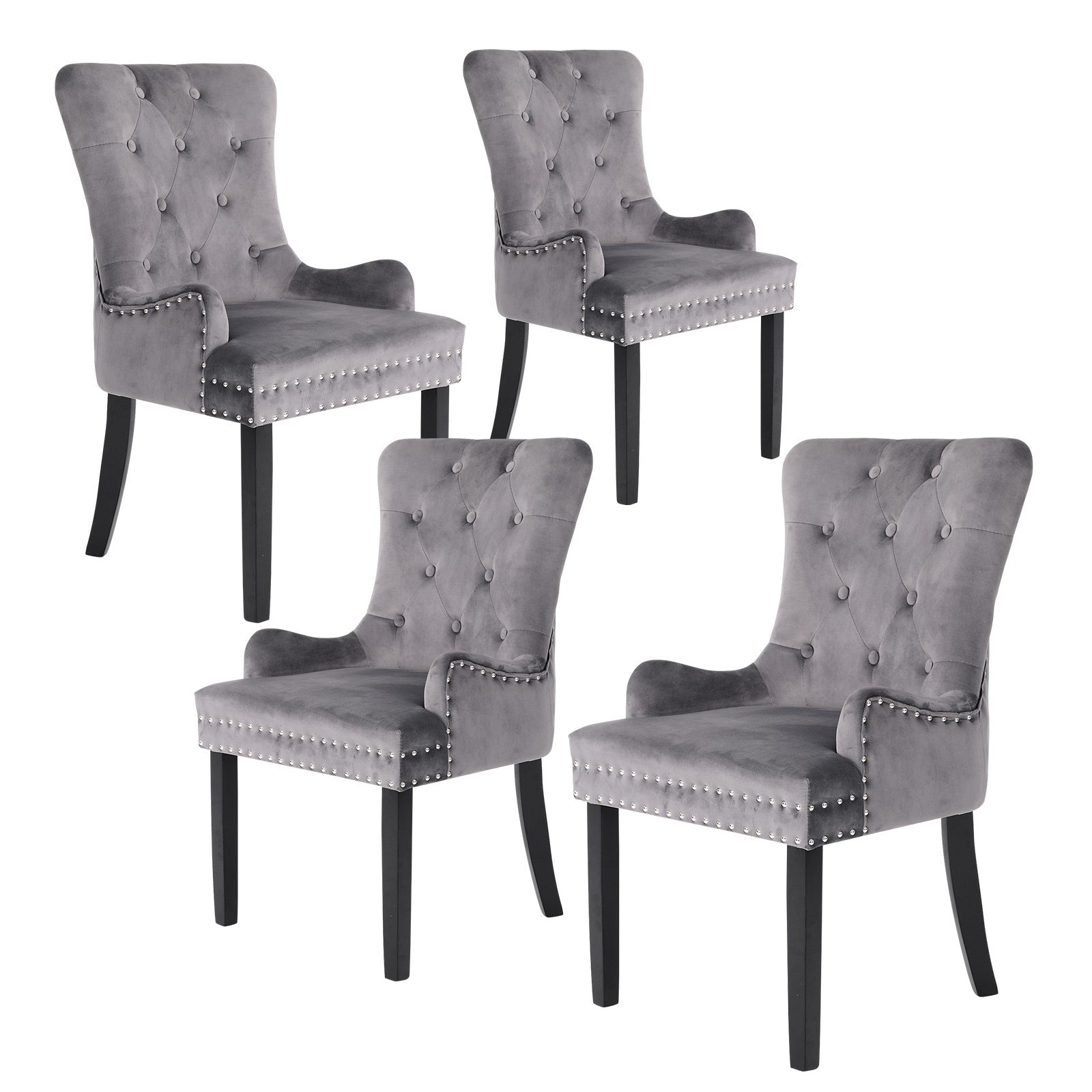 Set of 4 Lisse French Provincial Velvet Dining Chairs with Chrome Ring - Grey - Furniture > Bar Stools & Chairs - Rivercity House & Home Co. (ABN 18 642 972 209) - Affordable Modern Furniture Australia
