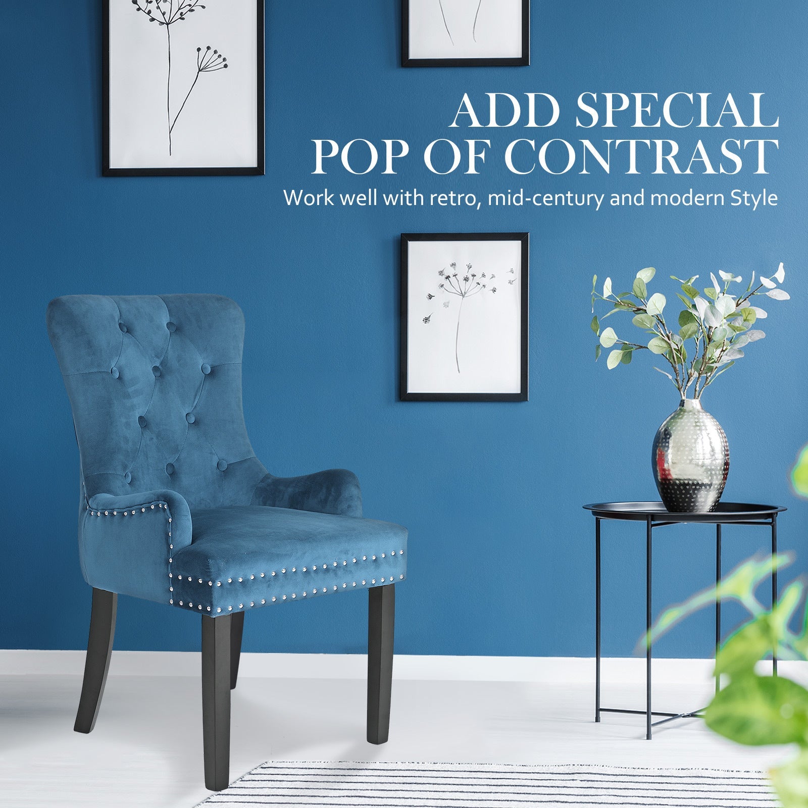 Set of 4 Lisse French Provincial Velvet Dining Chairs with Chrome Ring - Navy Blue - Furniture > Bar Stools & Chairs - Rivercity House & Home Co. (ABN 18 642 972 209) - Affordable Modern Furniture Australia