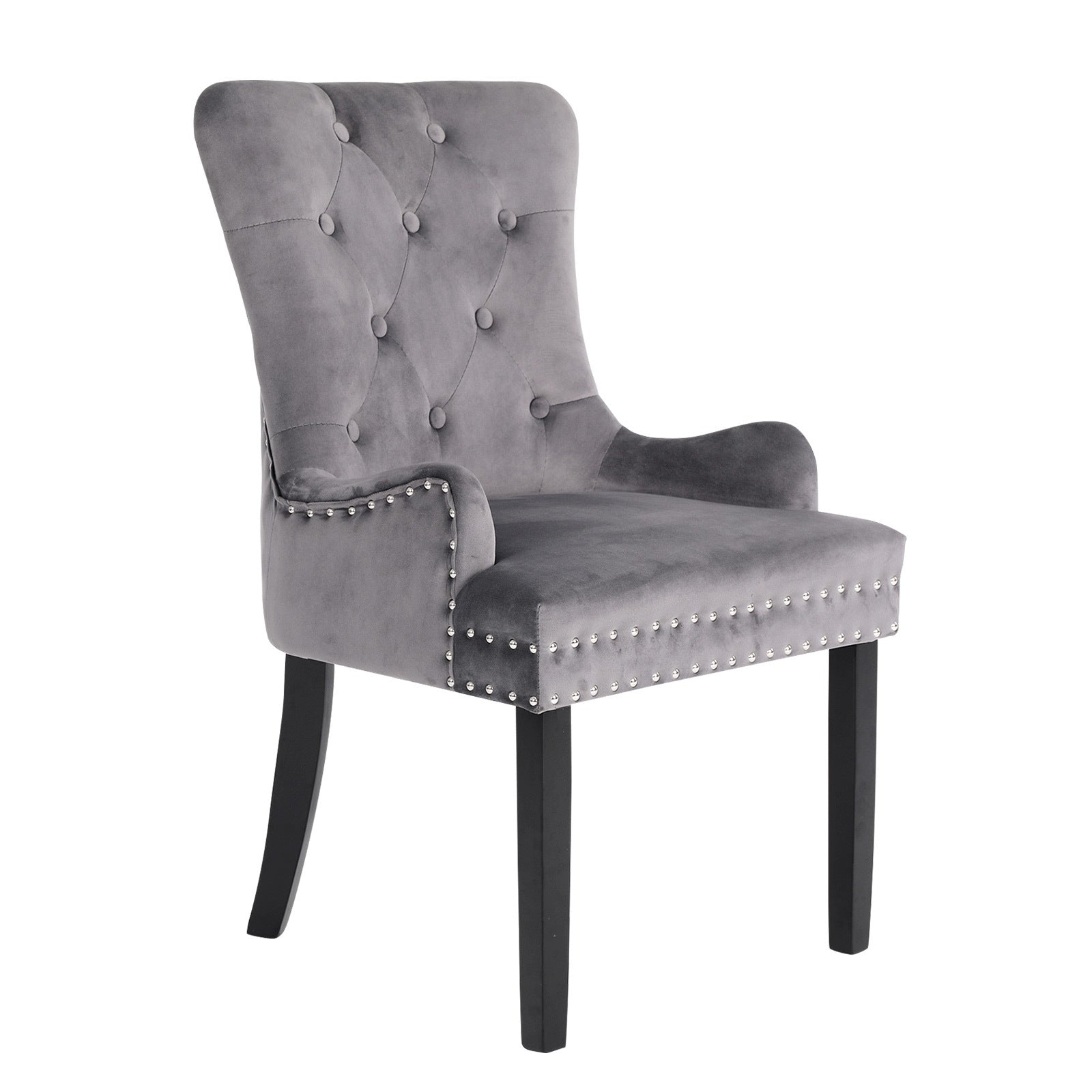 Lisse French Provincial Velvet Dining Chairs with Chrome Ring - Grey - Furniture > Bar Stools & Chairs - Rivercity House & Home Co. (ABN 18 642 972 209) - Affordable Modern Furniture Australia
