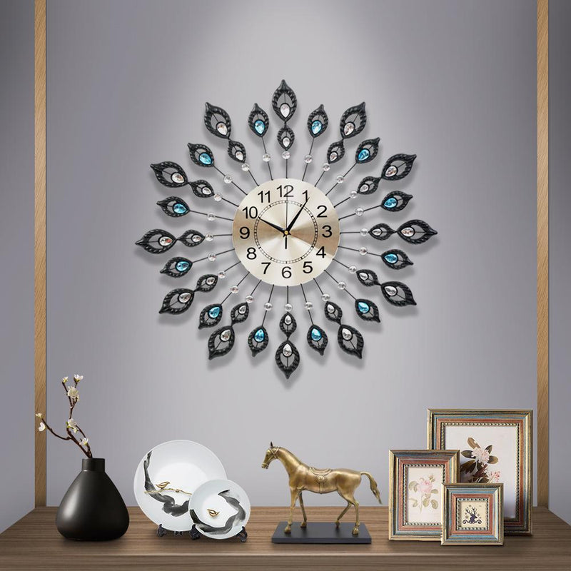Large Modern 3D Crystal Wall Clock Luxury Golden Glass Round Dial Home Office - Rivercity House & Home Co. (ABN 18 642 972 209) - Affordable Modern Furniture Australia