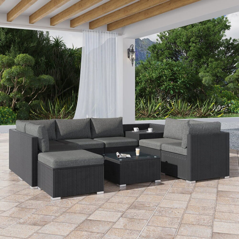 Large Modular Outdoor Ottoman Lounge Set in Black - Furniture > Outdoor - Rivercity House & Home Co. (ABN 18 642 972 209) - Affordable Modern Furniture Australia