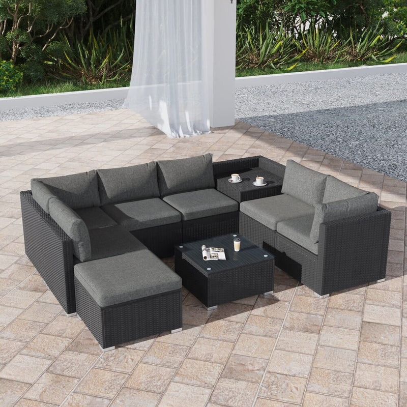 Large Modular Outdoor Ottoman Lounge Set in Black - Furniture > Outdoor - Rivercity House & Home Co. (ABN 18 642 972 209) - Affordable Modern Furniture Australia