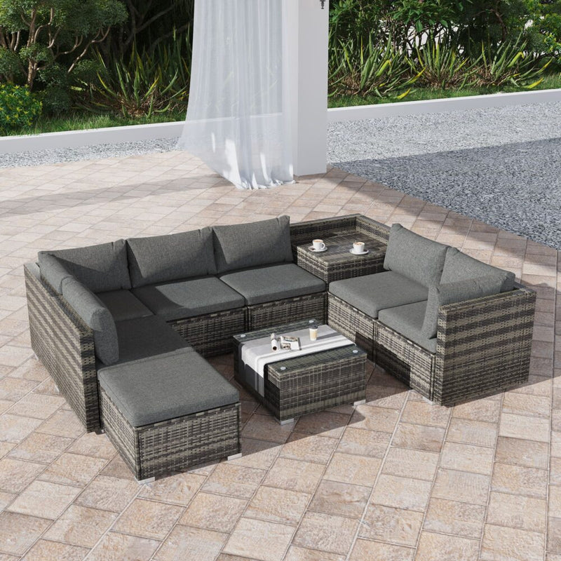 Large Modular Outdoor Ottoman Lounge Set in Grey - Furniture > Outdoor - Rivercity House & Home Co. (ABN 18 642 972 209) - Affordable Modern Furniture Australia