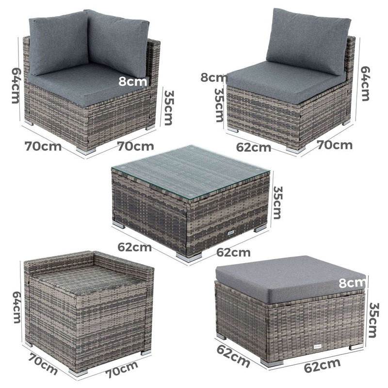 Large Modular Outdoor Ottoman Lounge Set in Grey - Furniture > Outdoor - Rivercity House & Home Co. (ABN 18 642 972 209) - Affordable Modern Furniture Australia