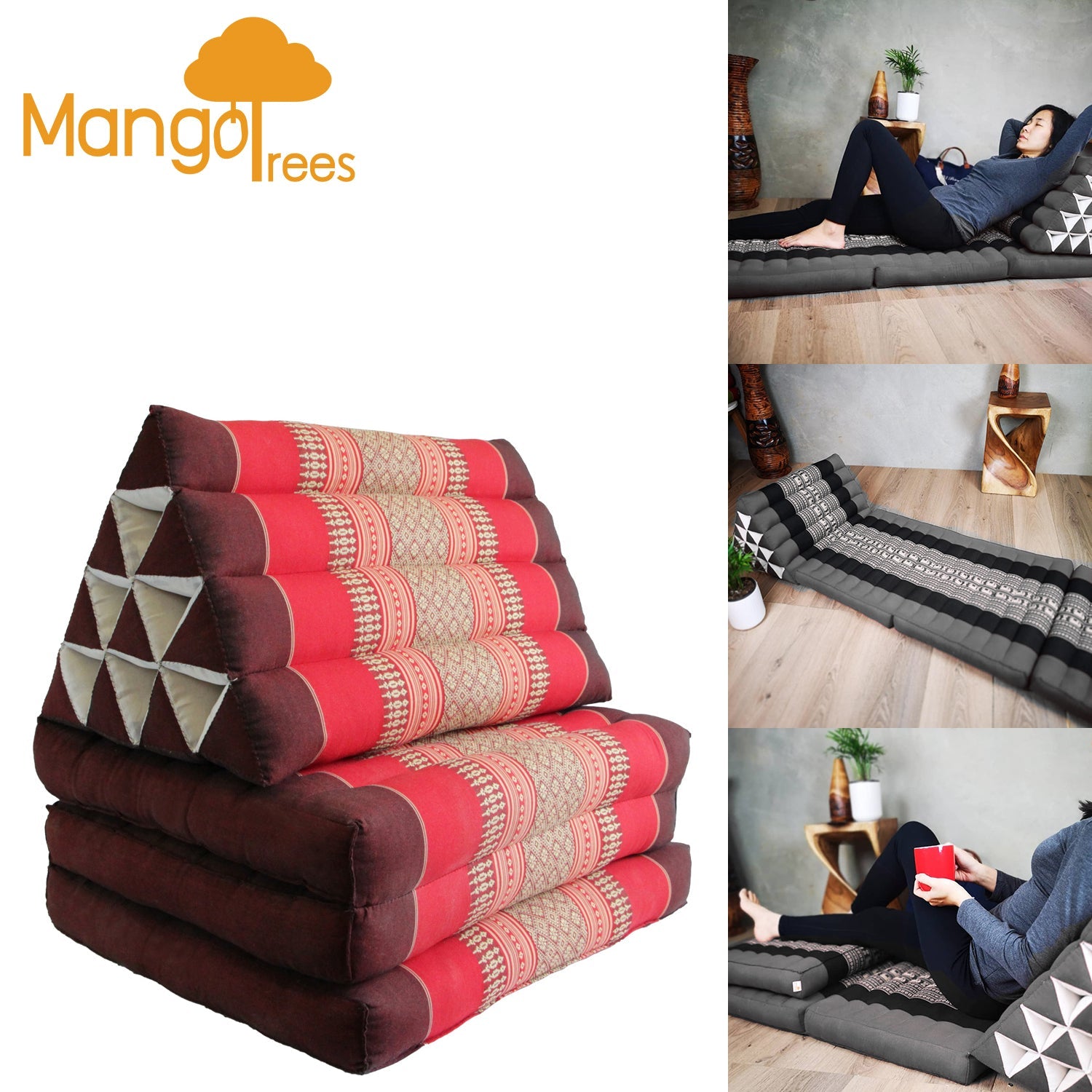 Large Thai Triangle Pillow Three-Folds Red - Home & Garden > Decor - Rivercity House & Home Co. (ABN 18 642 972 209) - Affordable Modern Furniture Australia
