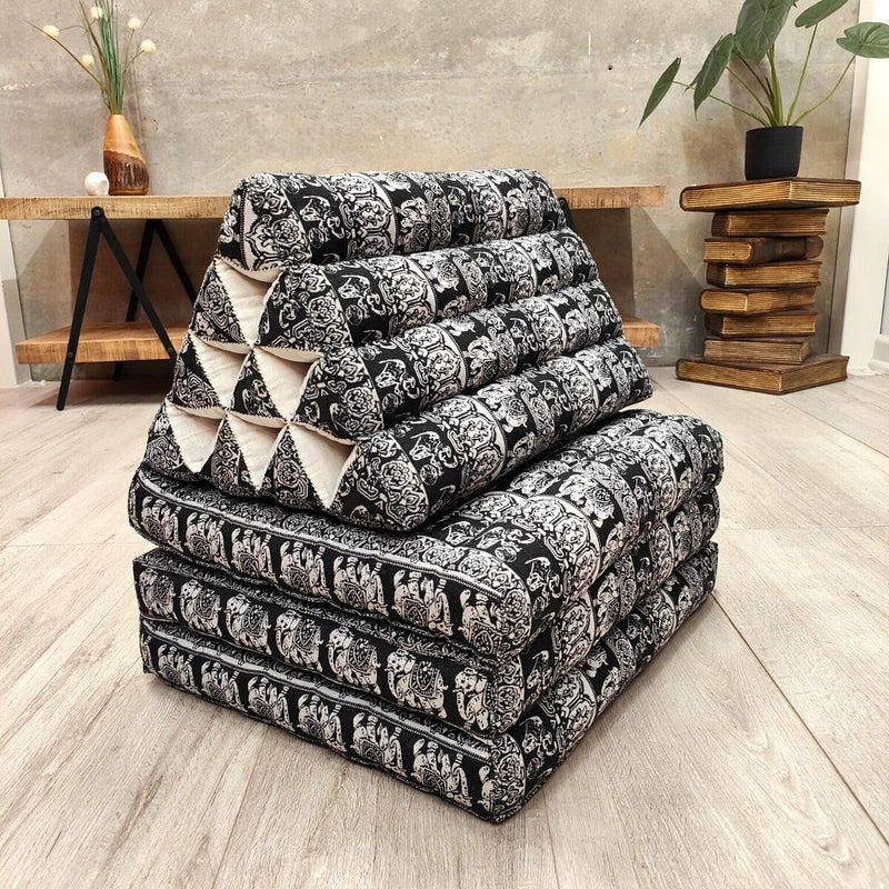 Large Thai Triangle Pillow Three-Folds Black & White Elephant Pattern - Home & Garden > Decor - Rivercity House & Home Co. (ABN 18 642 972 209) - Affordable Modern Furniture Australia