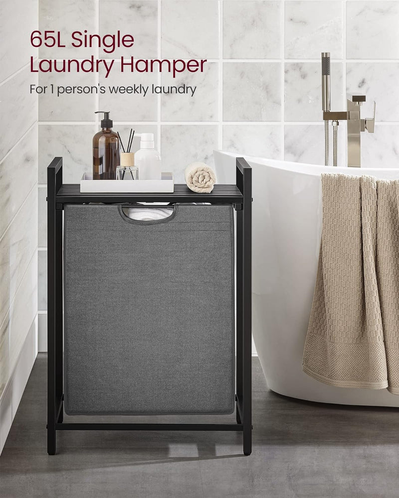 Laundry Hamper with Shelf and Pull-Out Bag 65L Black and Grey - Home & Garden > Bathroom Accessories - Rivercity House & Home Co. (ABN 18 642 972 209) - Affordable Modern Furniture Australia