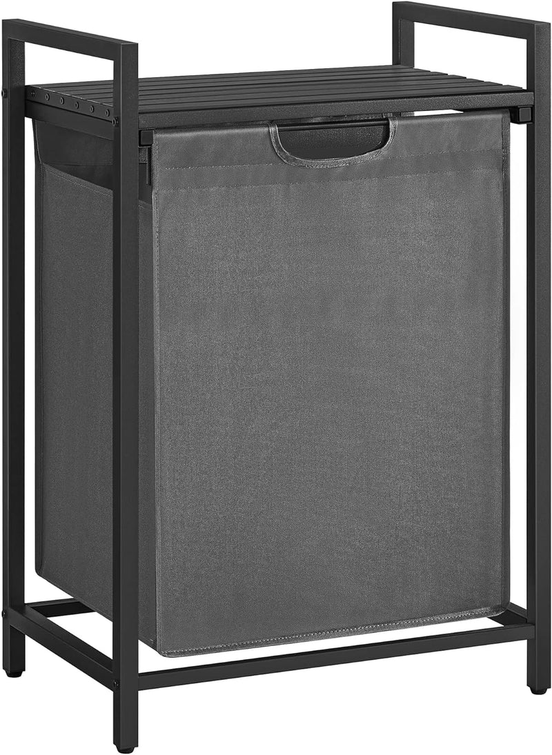 Laundry Hamper with Shelf and Pull-Out Bag 65L Black and Grey - Home & Garden > Bathroom Accessories - Rivercity House & Home Co. (ABN 18 642 972 209) - Affordable Modern Furniture Australia