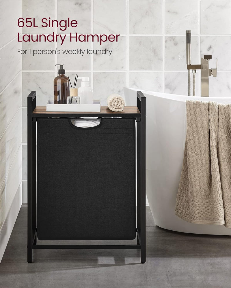 Laundry Hamper with Shelf and Pull-Out Bag 65L Rustic Brown and Black - Home & Garden > Bathroom Accessories - Rivercity House & Home Co. (ABN 18 642 972 209) - Affordable Modern Furniture Australia