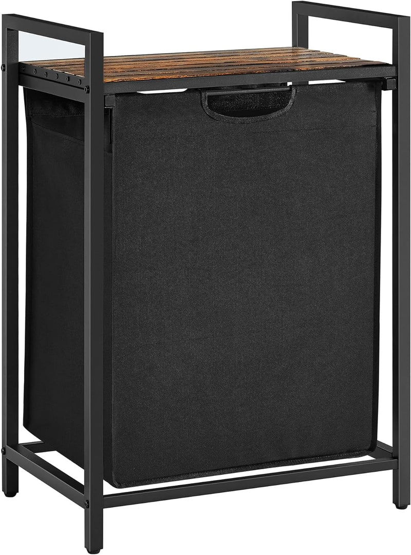 Laundry Hamper with Shelf and Pull-Out Bag 65L Rustic Brown and Black - Home & Garden > Bathroom Accessories - Rivercity House & Home Co. (ABN 18 642 972 209) - Affordable Modern Furniture Australia