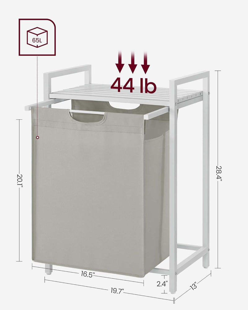 Laundry Hamper with Shelf and Pull-Out Bag 65L White - Home & Garden > Bathroom Accessories - Rivercity House & Home Co. (ABN 18 642 972 209) - Affordable Modern Furniture Australia