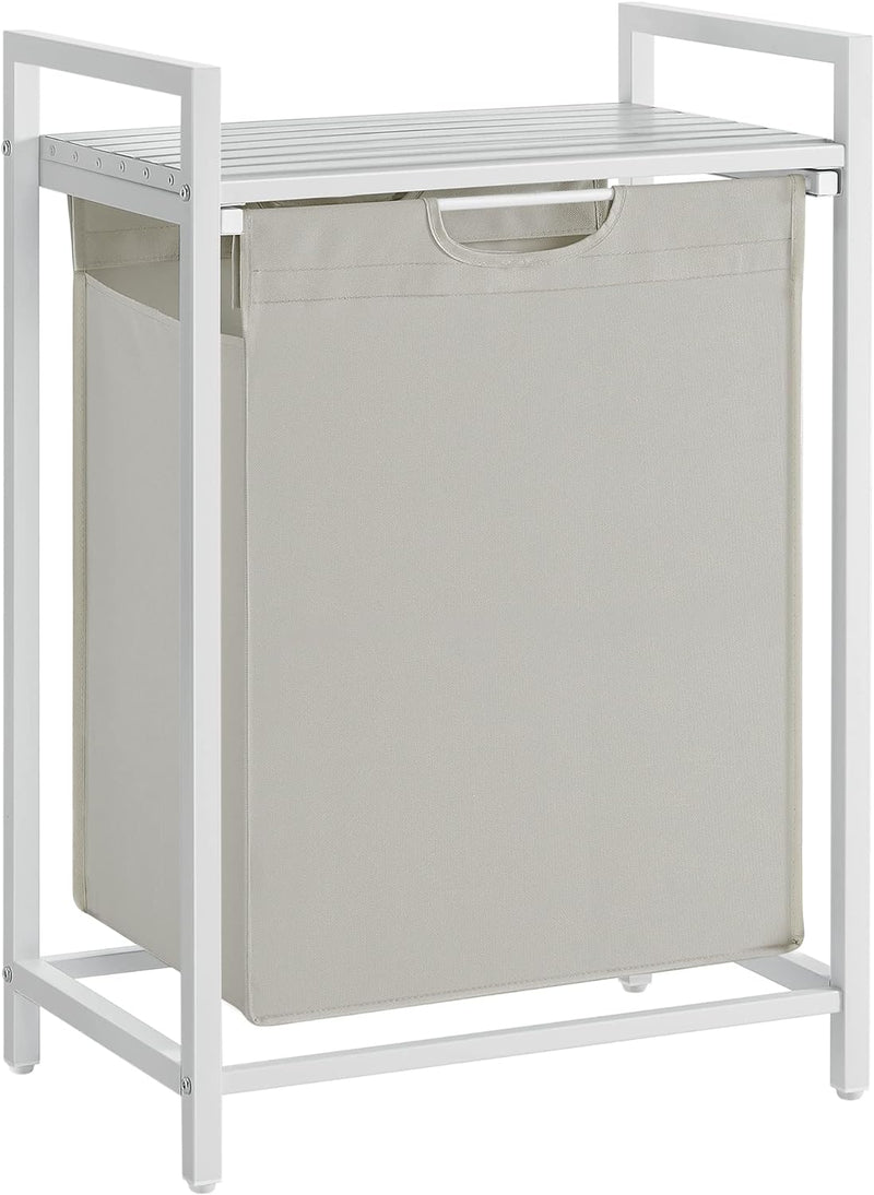 Laundry Hamper with Shelf and Pull-Out Bag 65L White - Home & Garden > Bathroom Accessories - Rivercity House & Home Co. (ABN 18 642 972 209) - Affordable Modern Furniture Australia