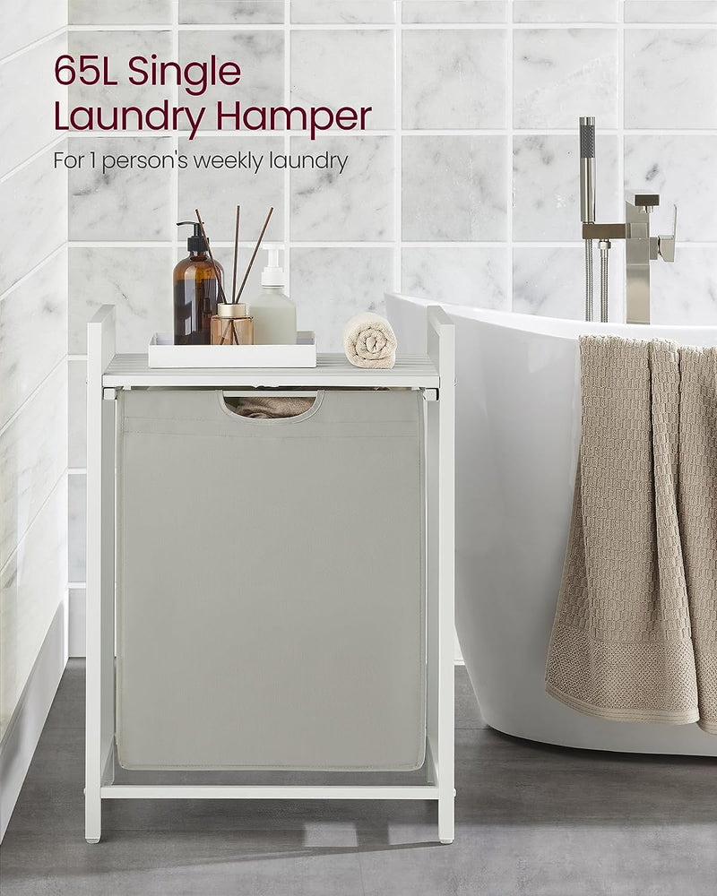 Laundry Hamper with Shelf and Pull-Out Bag 65L White - Home & Garden > Bathroom Accessories - Rivercity House & Home Co. (ABN 18 642 972 209) - Affordable Modern Furniture Australia