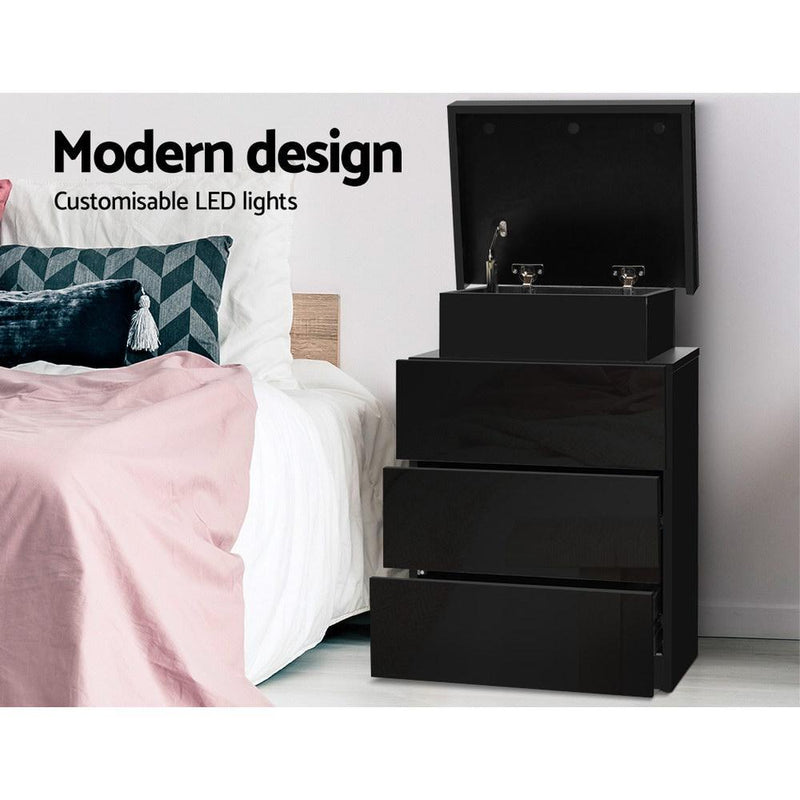 LED Bedside Table Side Table High Gloss Black - Rivercity House & Home Co. (ABN 18 642 972 209) - Affordable Modern Furniture Australia