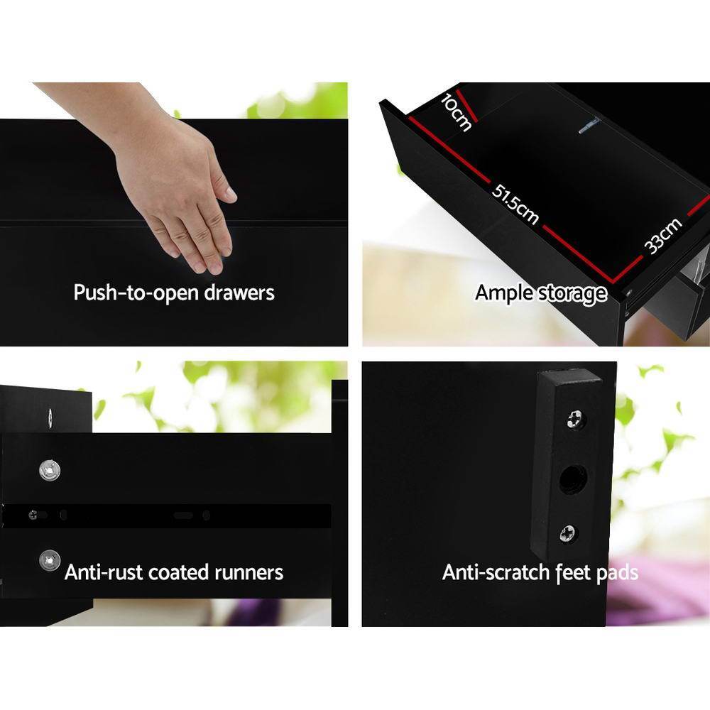 LED Light Bedside Table With 2 Drawers Black - Rivercity House & Home Co. (ABN 18 642 972 209) - Affordable Modern Furniture Australia