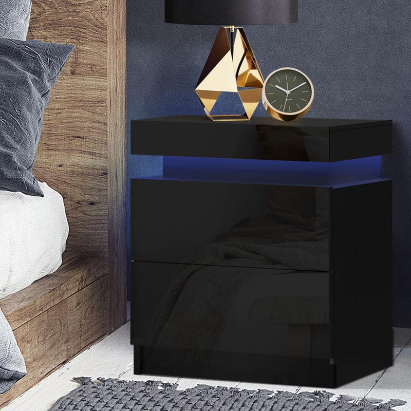 LED Light Bedside Table With Drawers Black - Furniture > Bedroom - Rivercity House And Home Co.