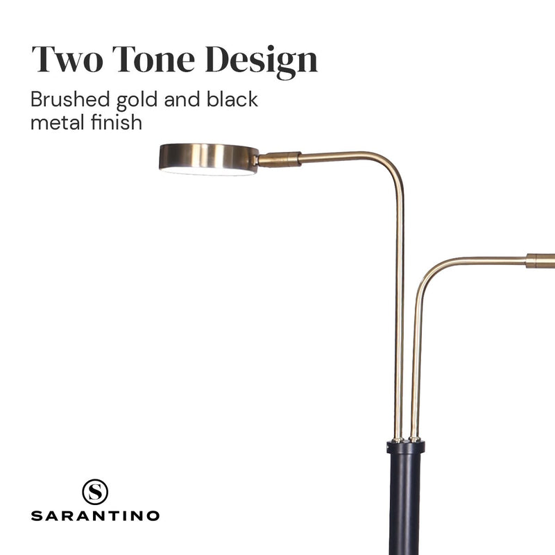 LED Metal Floor Lamp with 2 Lights in Brushed Gold and Black Finish - Home & Garden > Lighting - Rivercity House & Home Co. (ABN 18 642 972 209) - Affordable Modern Furniture Australia