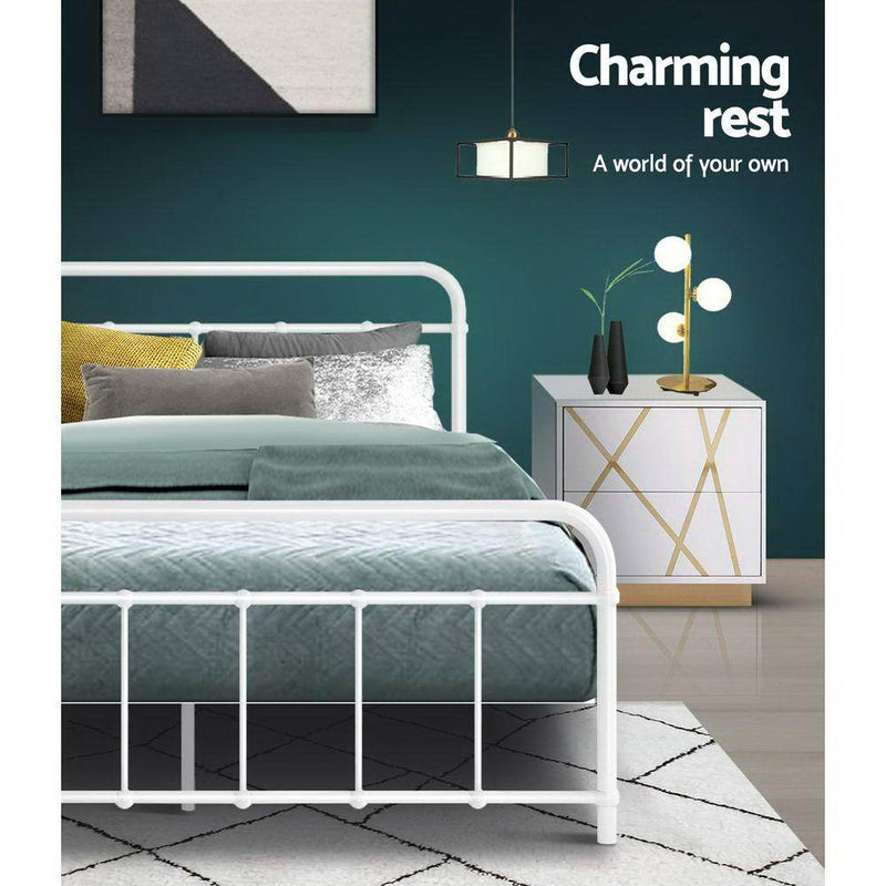 Leo Metal Double Bed Frame White - Furniture > Bedroom - Rivercity House And Home Co.