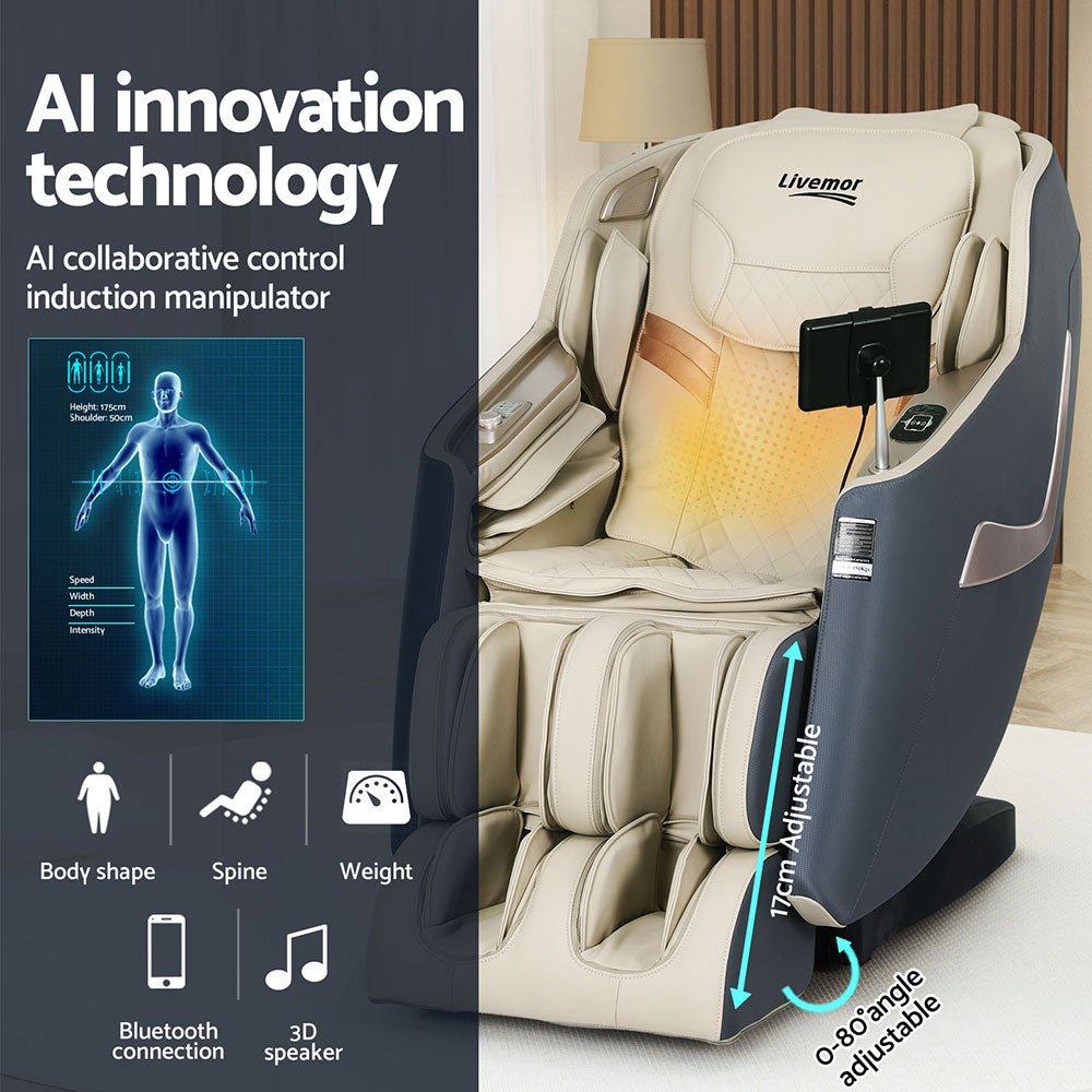 Livemor Massage Chair Electric Recliner Home Massager 3D Opal - Health & Beauty > Massage - Rivercity House & Home Co. (ABN 18 642 972 209) - Affordable Modern Furniture Australia