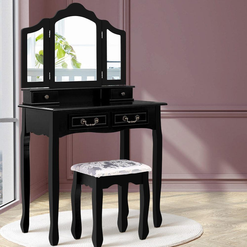 Luxury Dressing Table with 3 Mirrors (Black) - Rivercity House & Home Co. (ABN 18 642 972 209) - Affordable Modern Furniture Australia