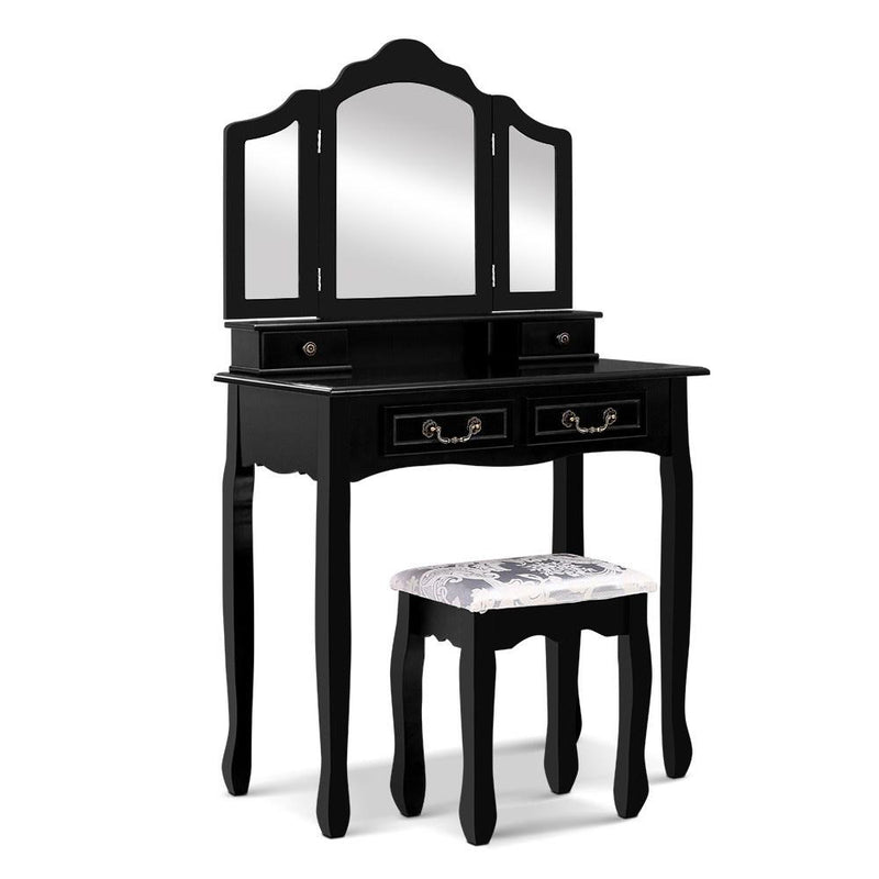 Luxury Dressing Table with 3 Mirrors (Black) - Rivercity House & Home Co. (ABN 18 642 972 209) - Affordable Modern Furniture Australia