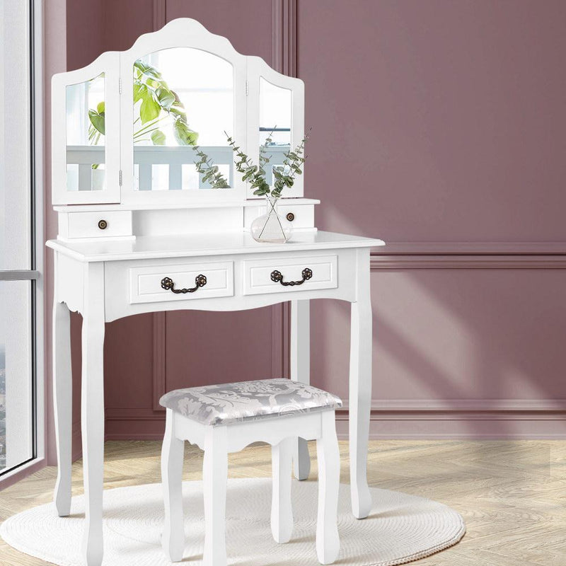 Luxury Dressing Table with 3 Mirrors (White) - Furniture - Rivercity House And Home Co.
