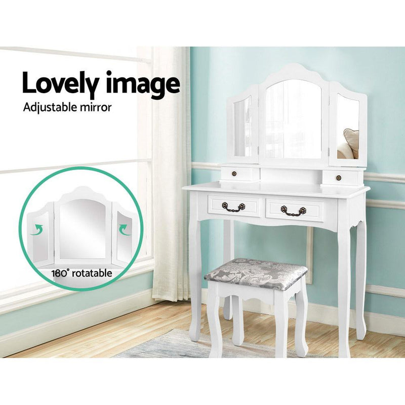 Luxury Dressing Table with 3 Mirrors (White) - Furniture - Rivercity House And Home Co.