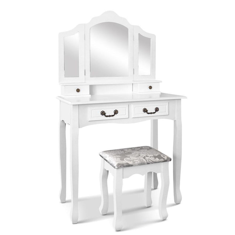 Luxury Dressing Table with 3 Mirrors (White) - Rivercity House & Home Co. (ABN 18 642 972 209) - Affordable Modern Furniture Australia