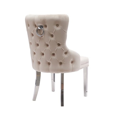 Lyon 2X Dining Chair Beige Velvet STAINLESS Legs - Furniture > Dining - Rivercity House & Home Co. (ABN 18 642 972 209) - Affordable Modern Furniture Australia