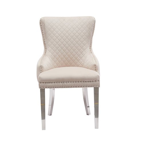 Lyon 2X Dining Chair Beige Velvet STAINLESS Legs - Furniture > Dining - Rivercity House & Home Co. (ABN 18 642 972 209) - Affordable Modern Furniture Australia