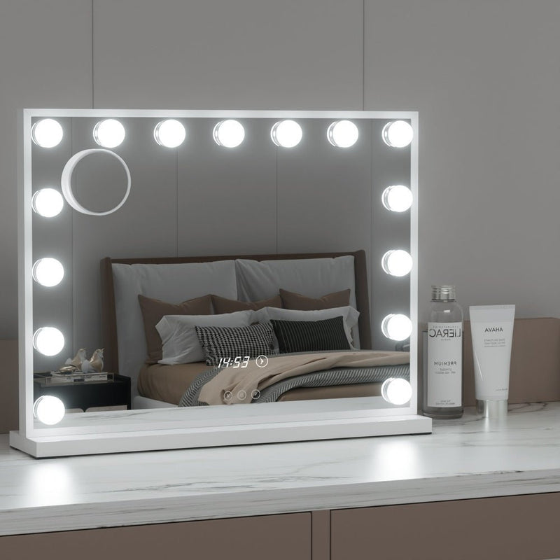 Makeup Mirror Hollywood 58x45cm 15 LED Time - Health & Beauty > Makeup Mirrors - Rivercity House & Home Co. (ABN 18 642 972 209) - Affordable Modern Furniture Australia